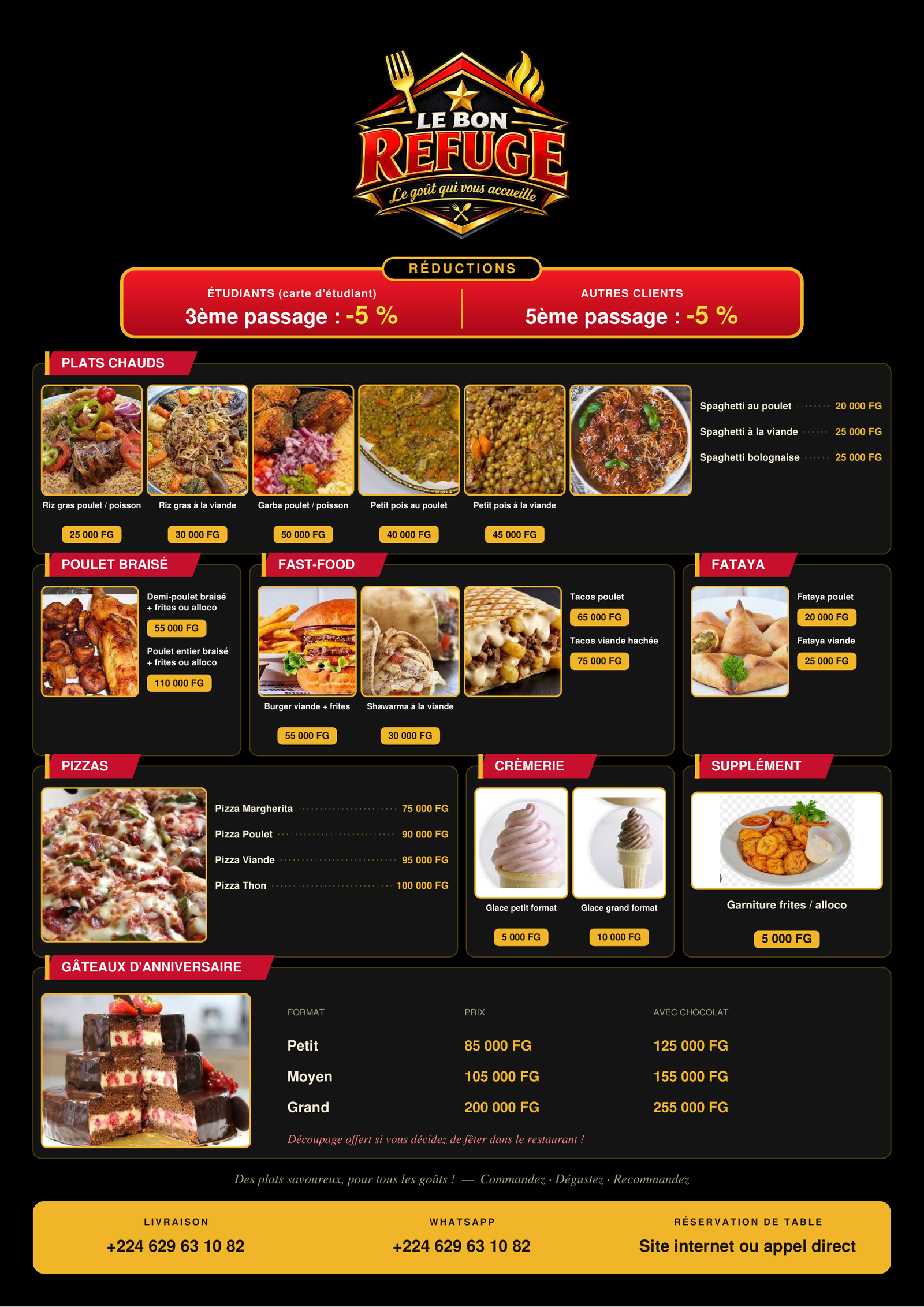 Menu Le Bon Refuge - Plats et Spécialités